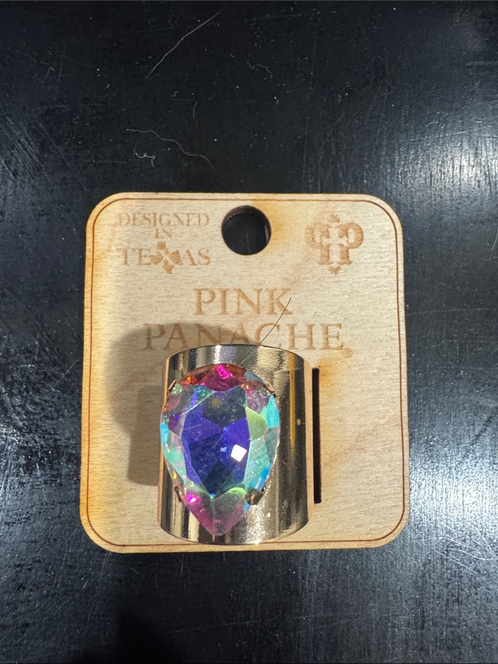 Panache Gold-Tone Statement Ring with Iridescent Teardrop